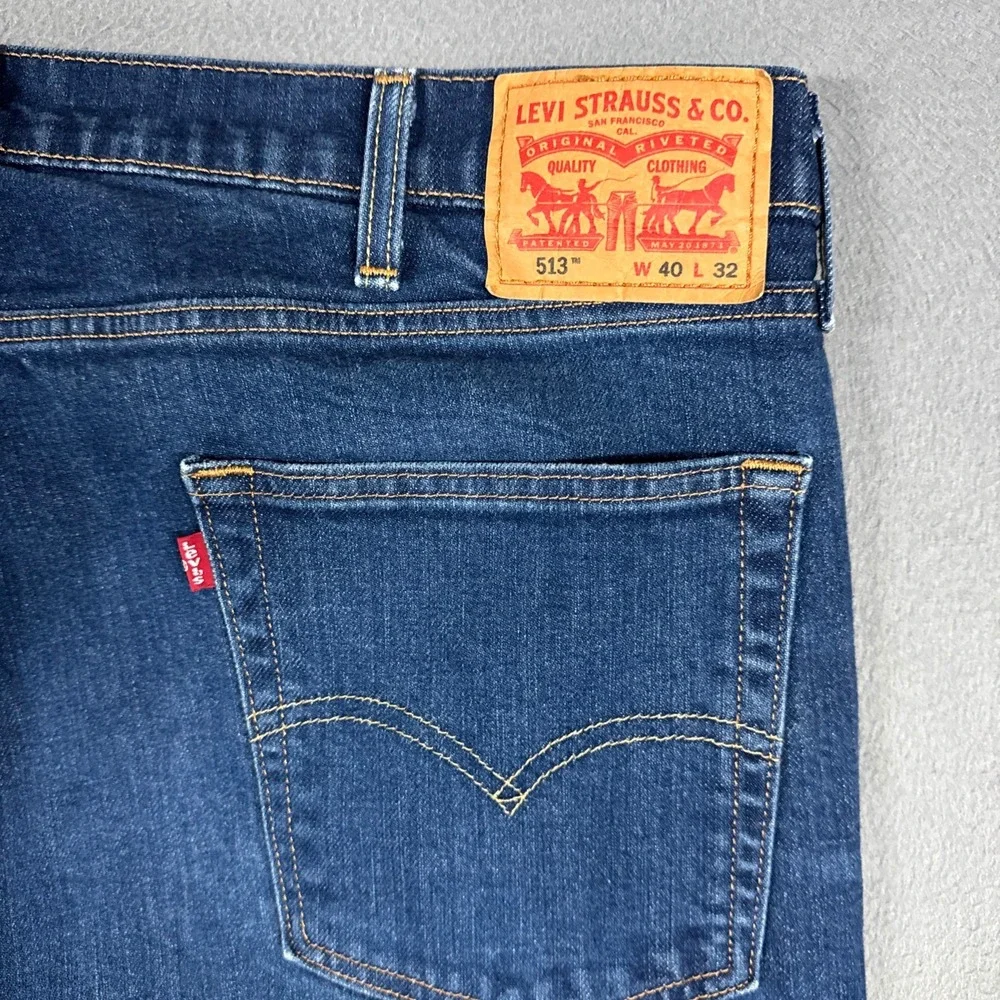 Levis Jeans Mens 40x32 Blue 513 Slim Straight Classic Denim Stretch Cowboy